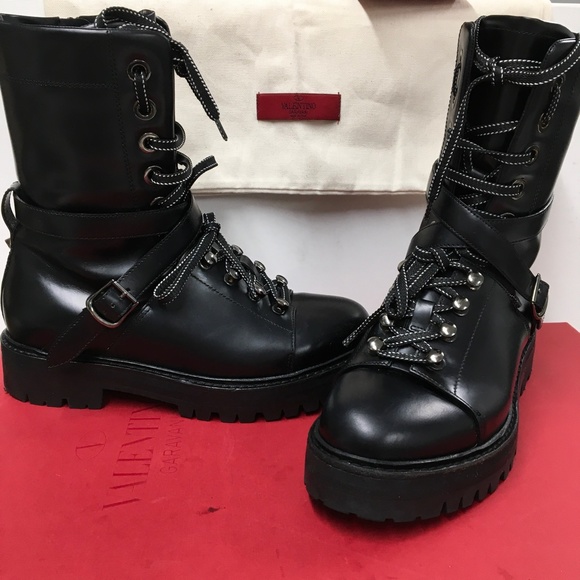 Valentino Combat Moto  Boots Black Silver Studs sz 37/7 US Excellent  w/box - Picture 8 of 16